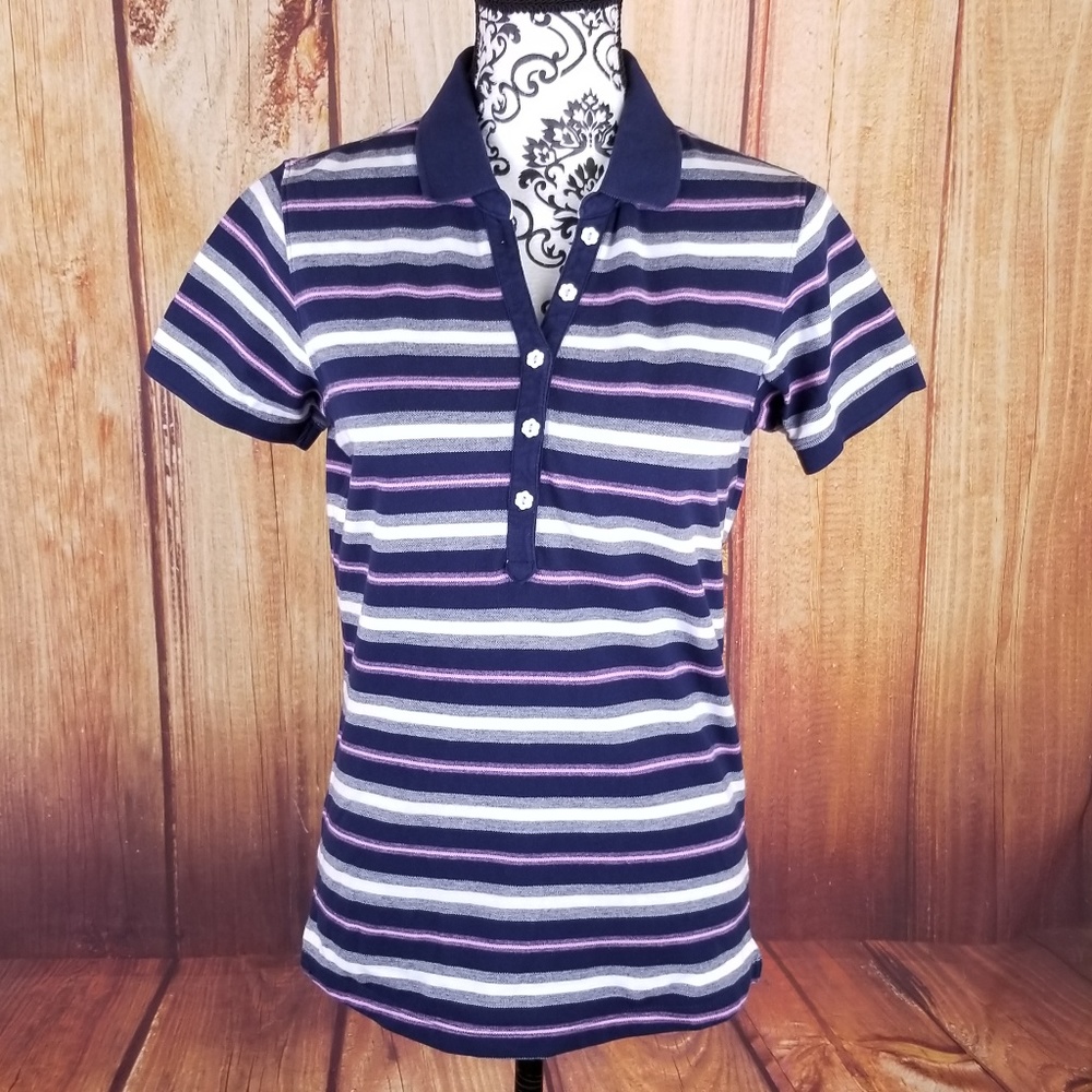 Kartel Navy/White/Pink Striped Flower Button Polo